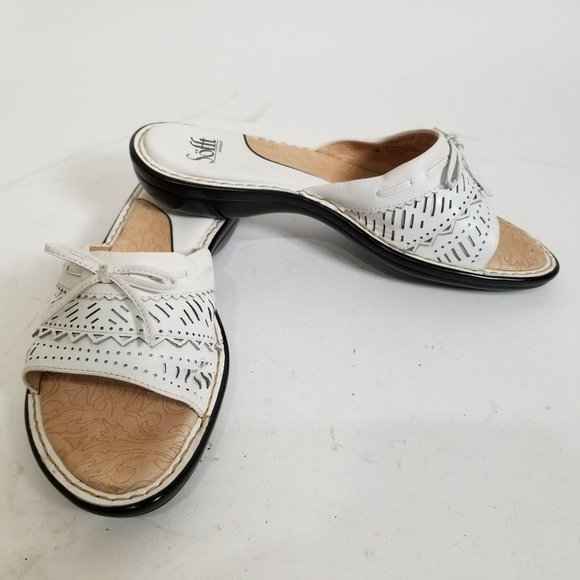 Sofft Leather Flat Slide Sandal 8M White Comfort - Picture 1 of 12